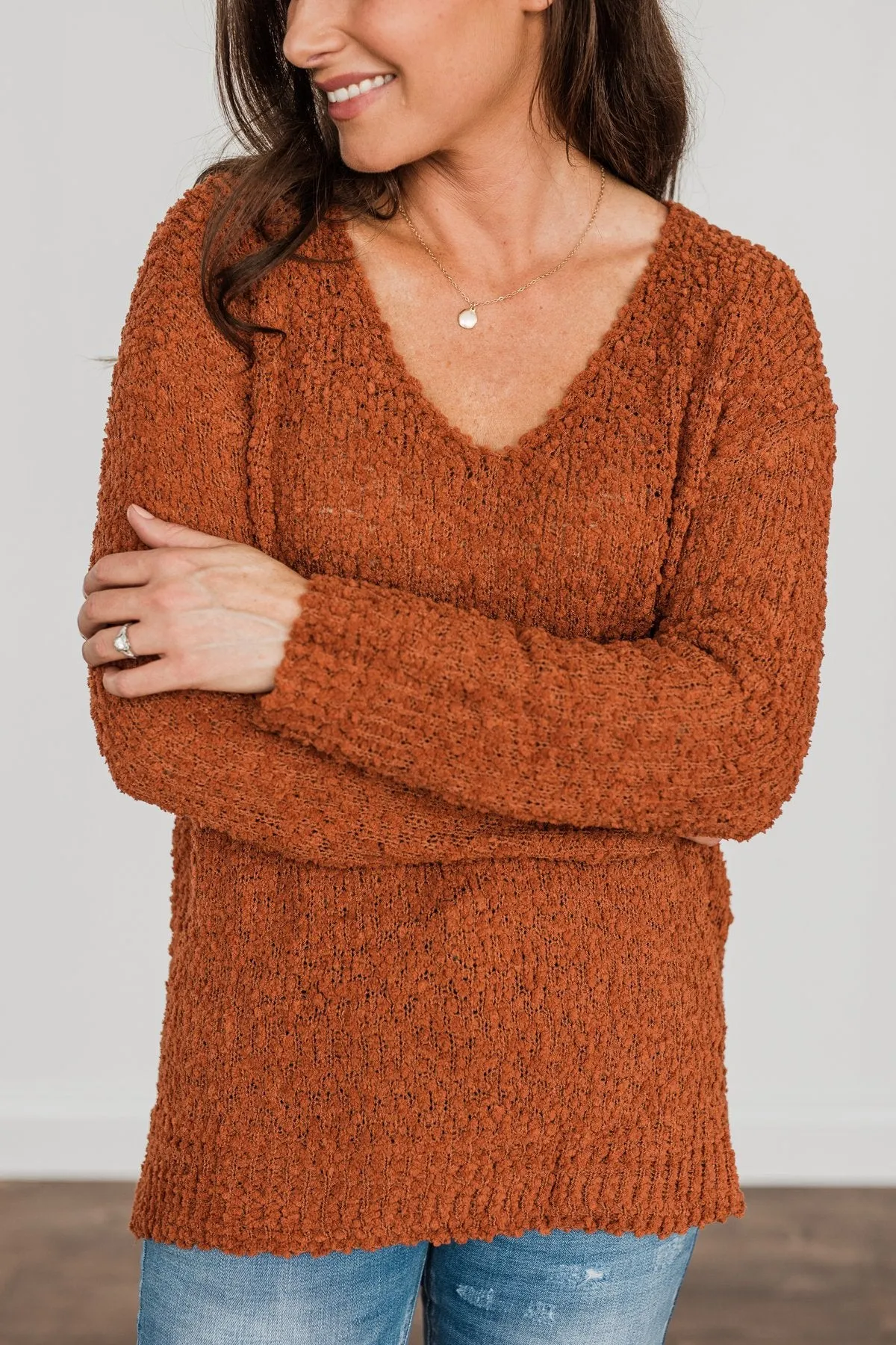 Conquer The Cold Popcorn Knit Sweater- Rust