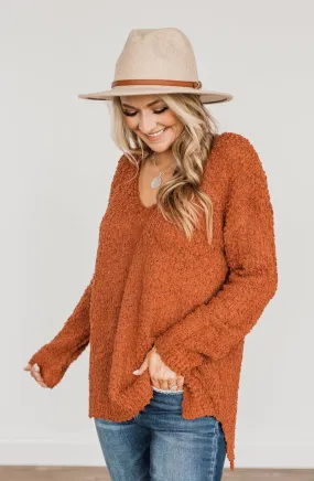 Conquer The Cold Popcorn Knit Sweater- Rust