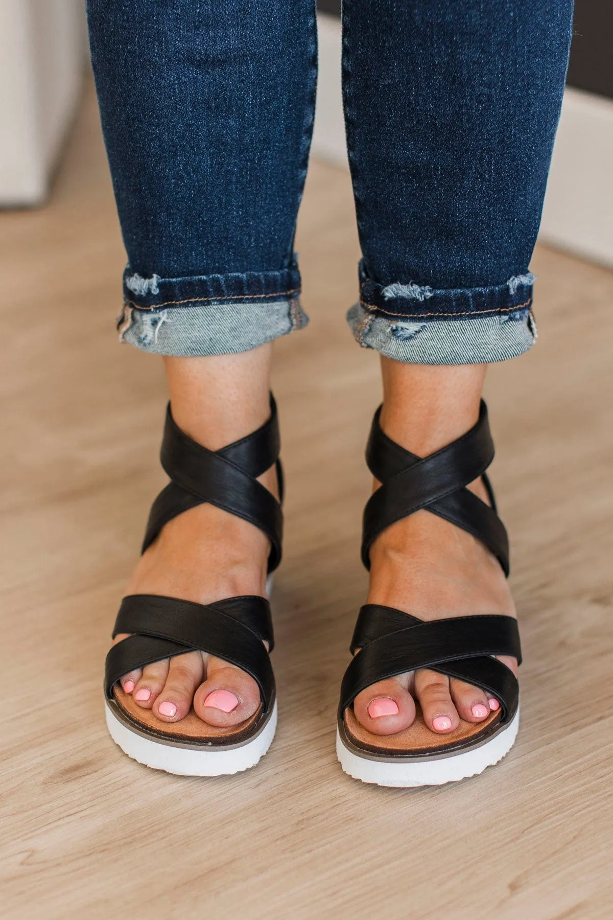 Corky's Double Dutch Wedge Sandals- Black