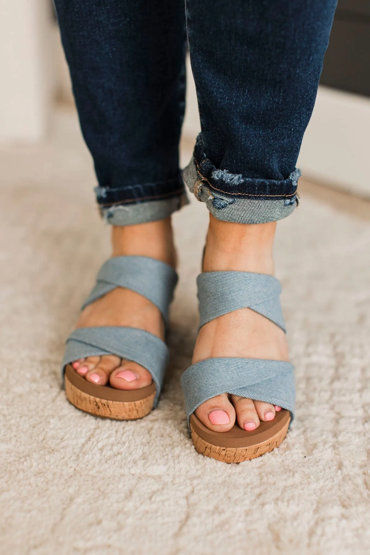 Corky's Stranded Wedge Sandals- Denim