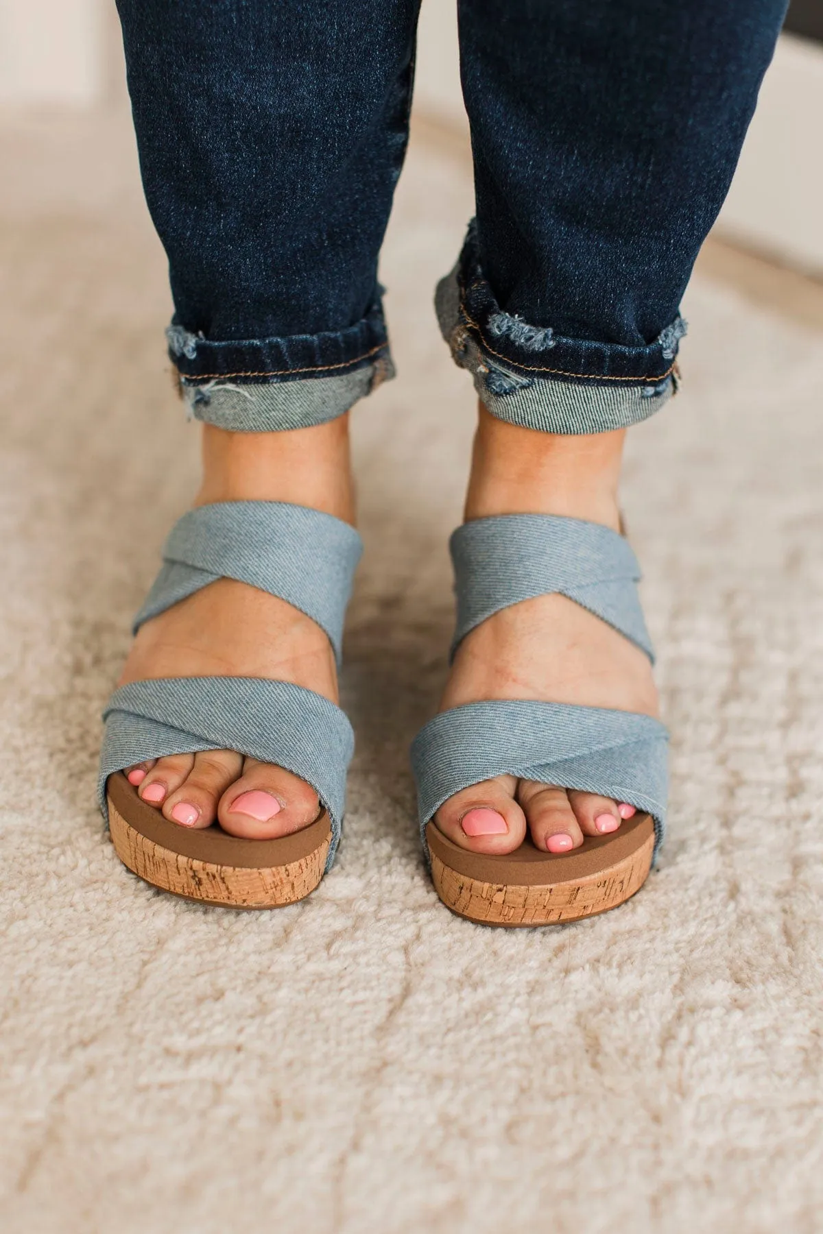 Corky's Stranded Wedge Sandals- Denim