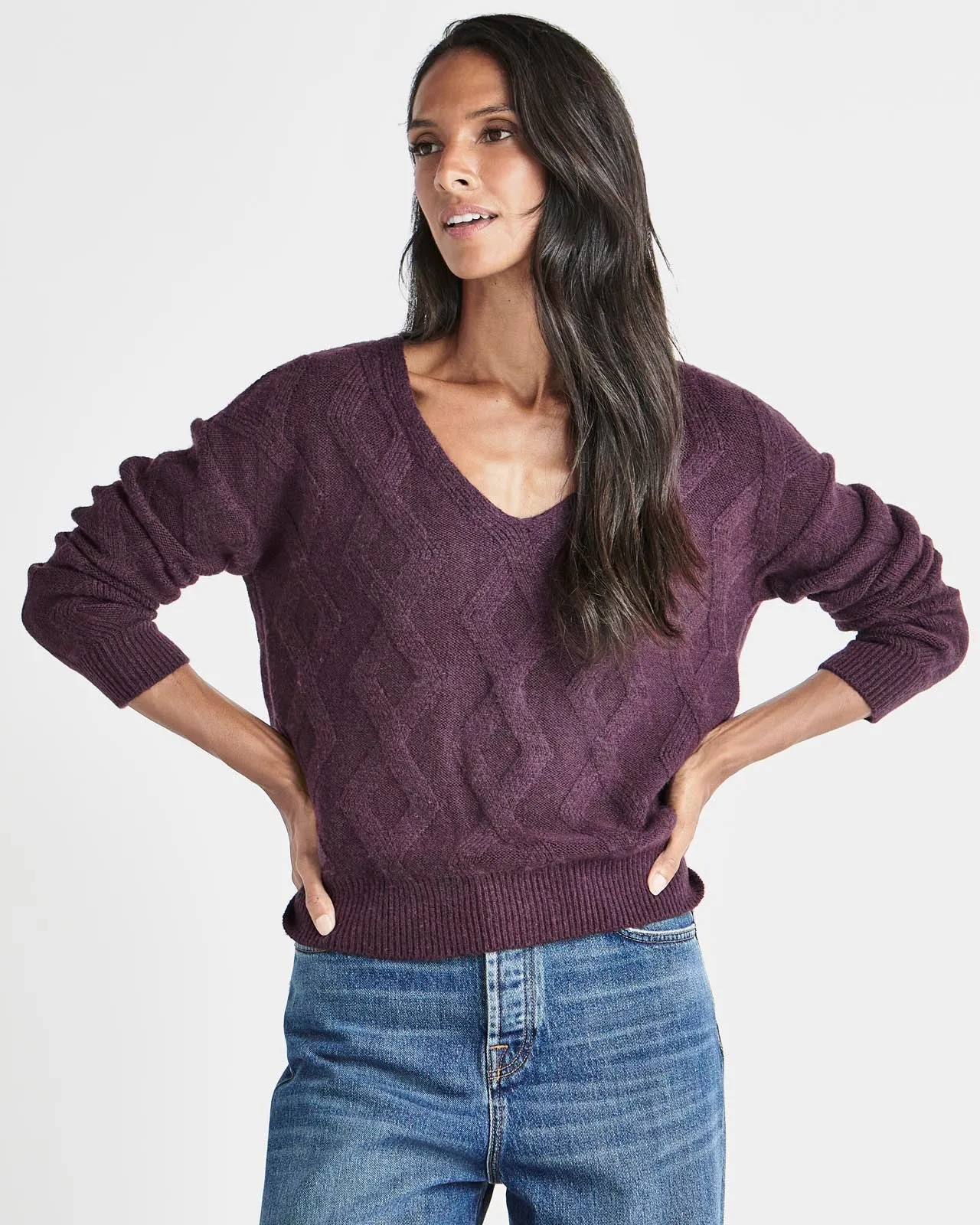 Diamond Cable V-Neck Sweater