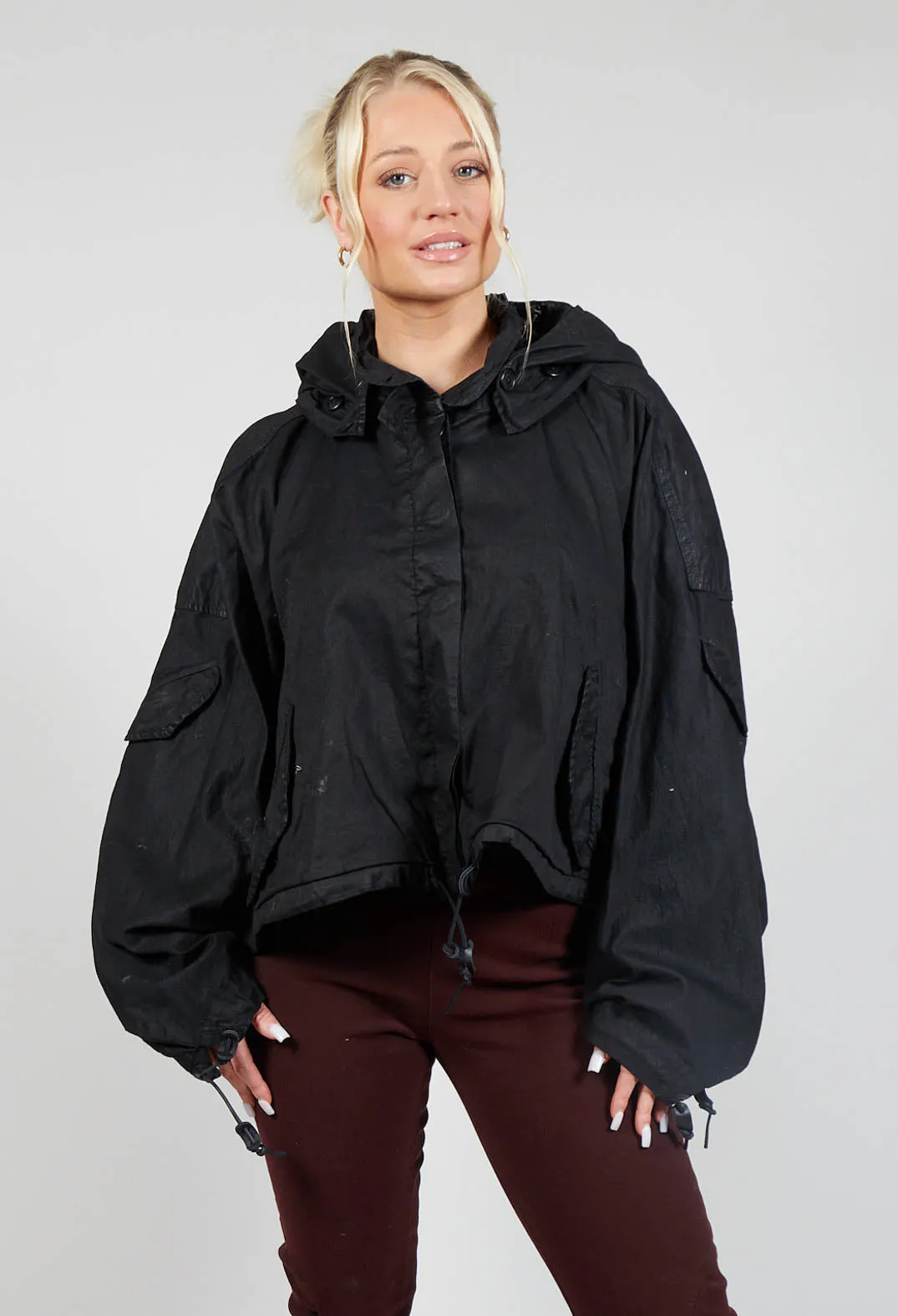 Drawstring Cropped Jacket in Black