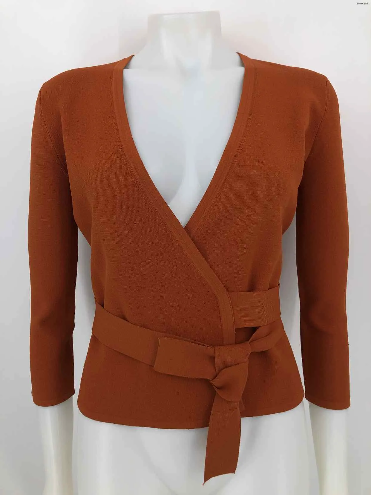 DVF - DIANE VON FURSTENBERG Burnt Orange Knit Wrap Size X-SMALL Sweater