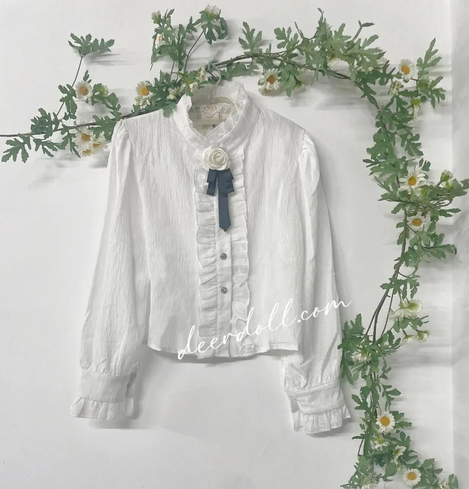 Eliska Academia Aesthetic Camellia Brooch Shirt