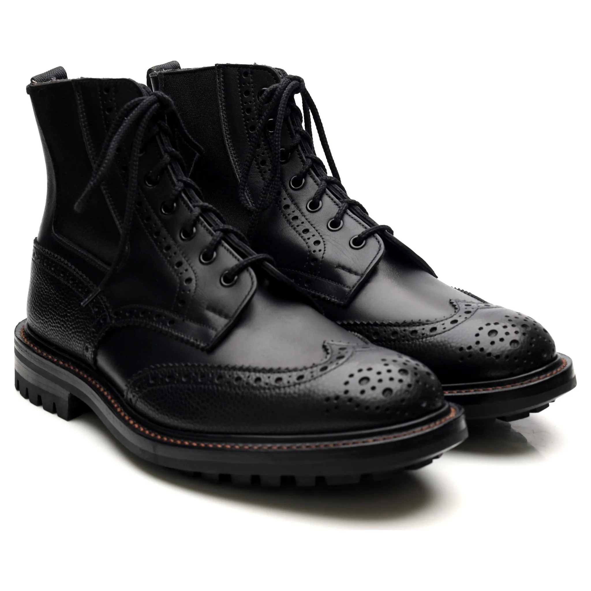 'Ellis' Black Leather Brogue Boots UK 9