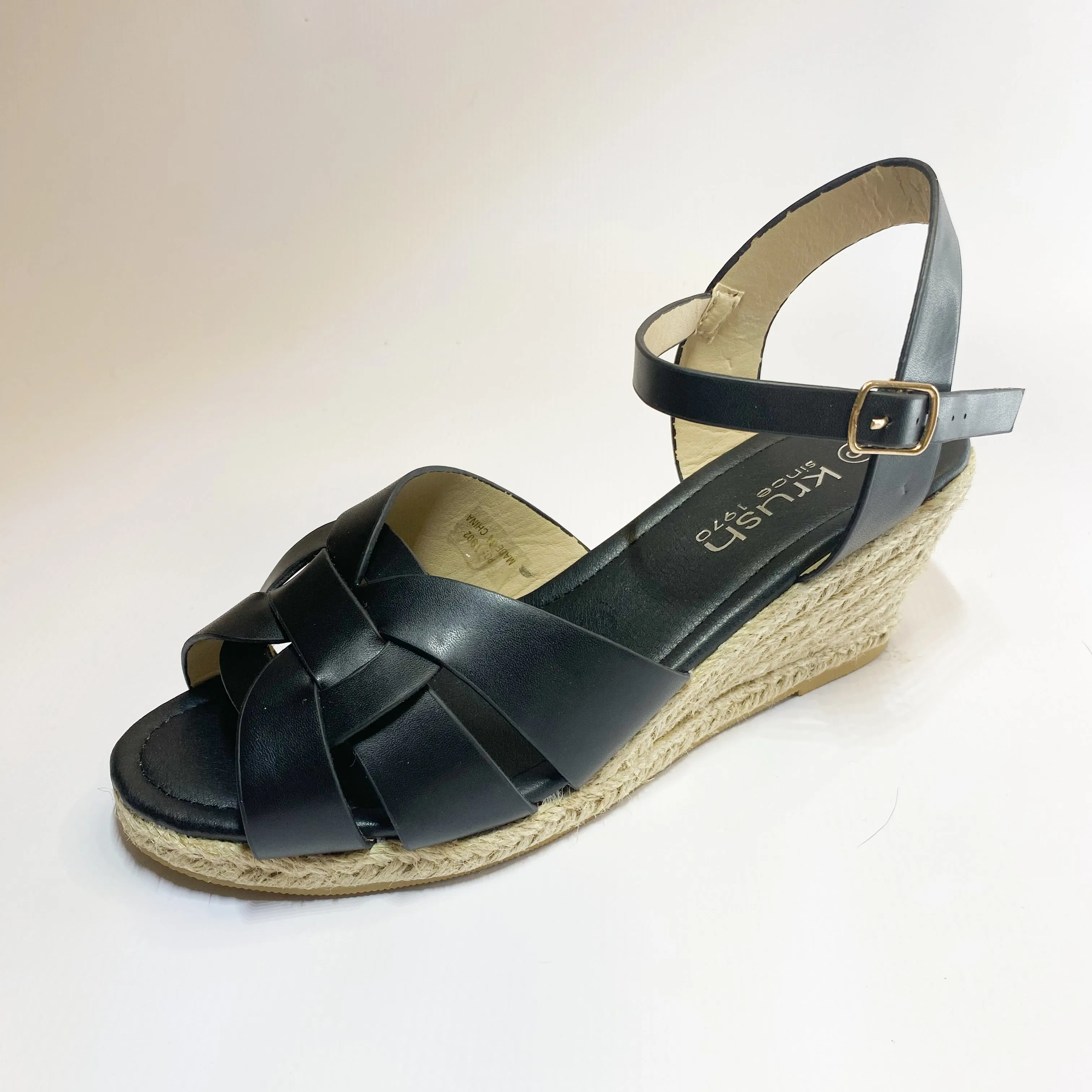 Espadrille black open toe wedge