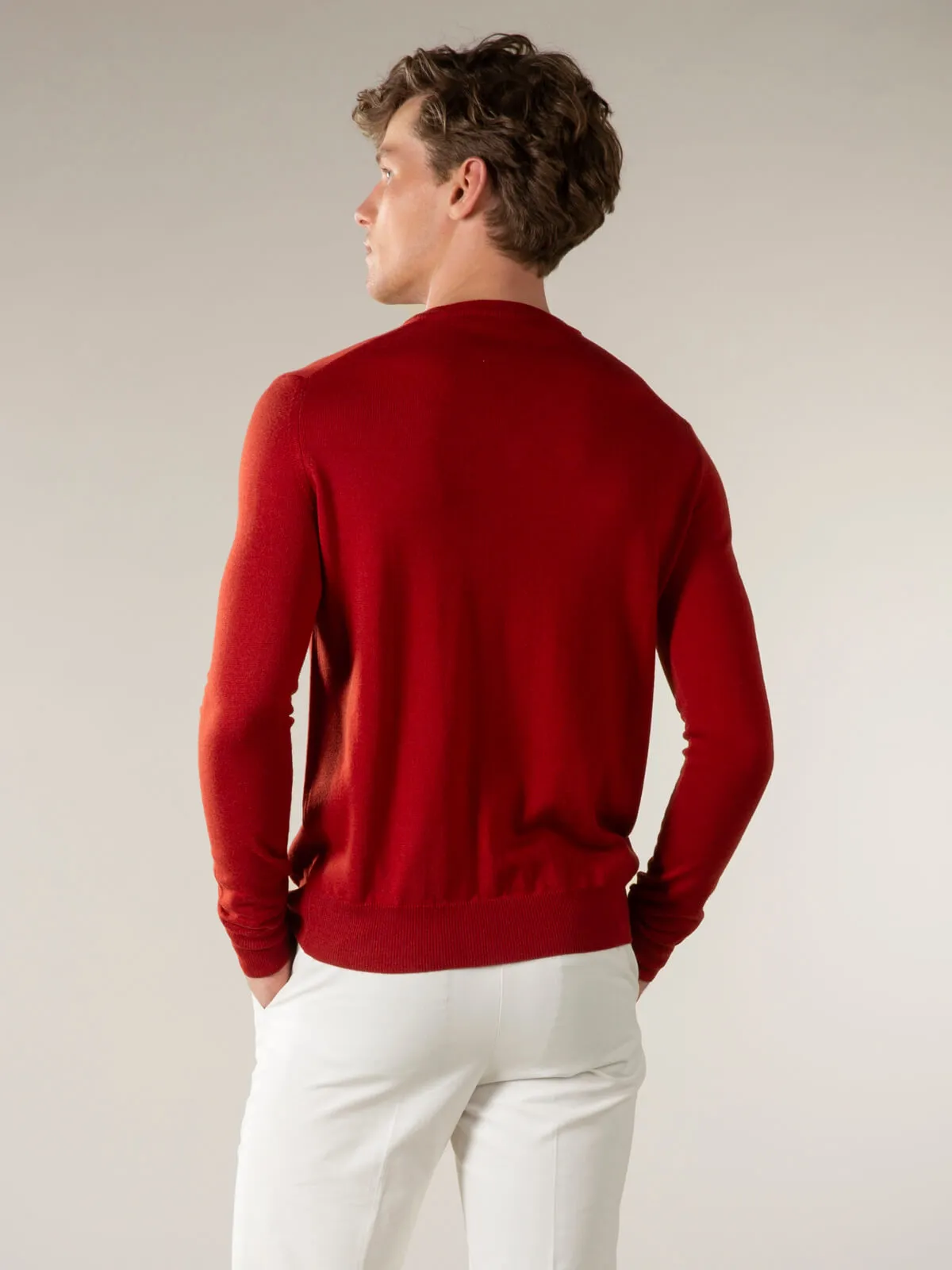 Extrafine Merino V-Neck Burnt Sienna