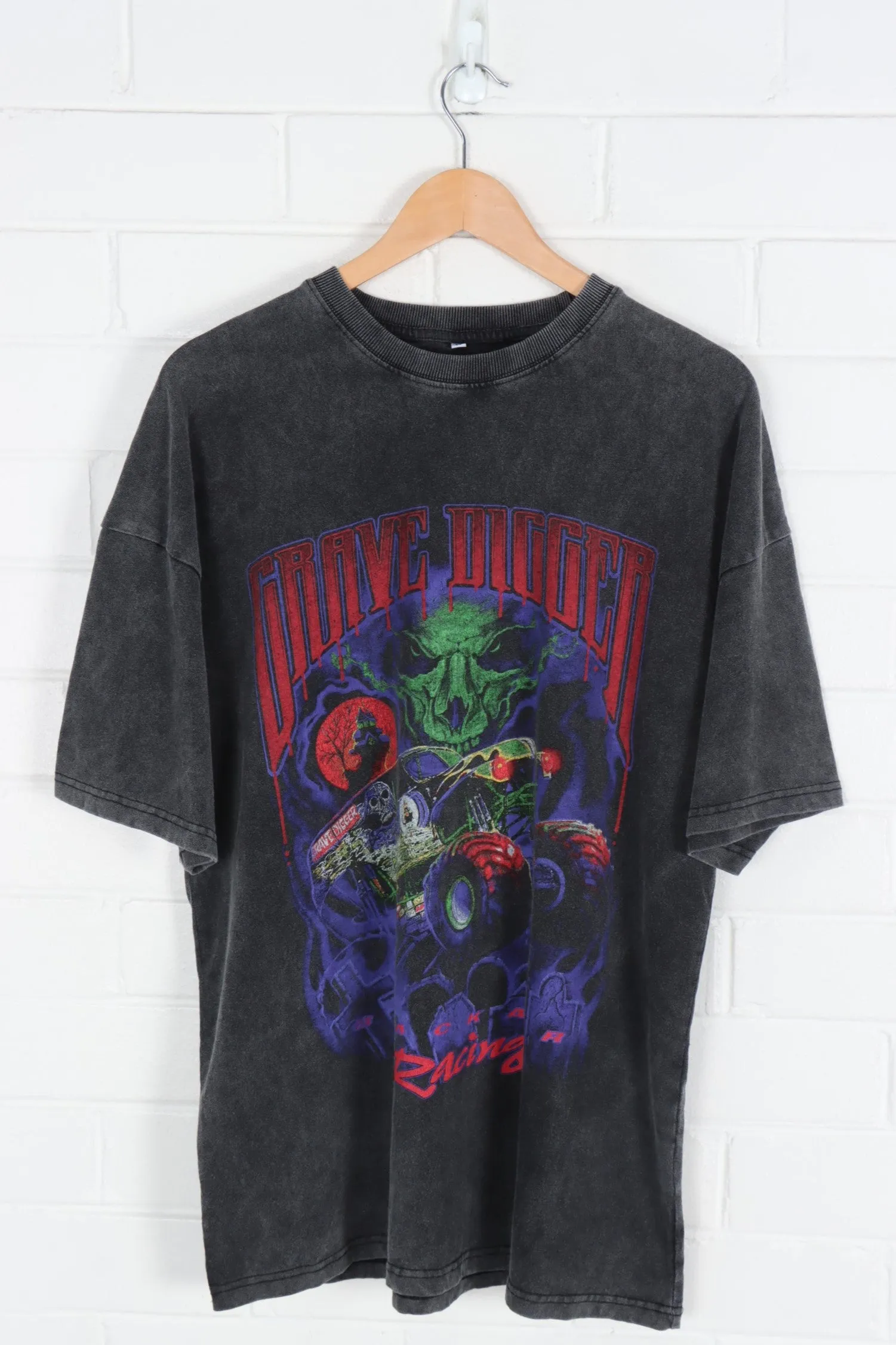 Grave Digger Black Air Racing Acid Wash Tee (XL)