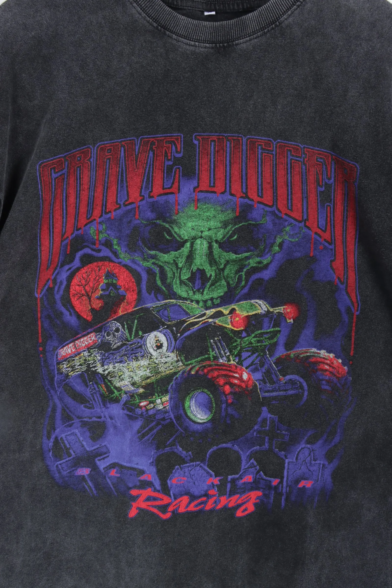 Grave Digger Black Air Racing Acid Wash Tee (XL)