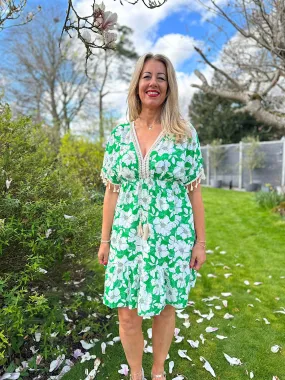 Green Floral Tassel Dress Polly