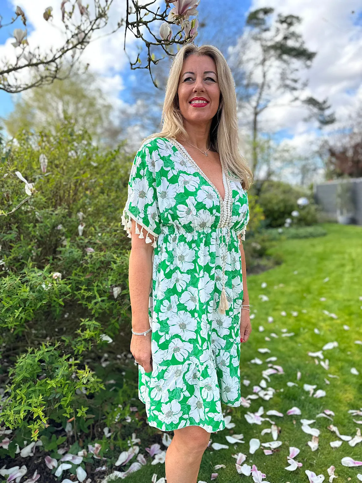 Green Floral Tassel Dress Polly