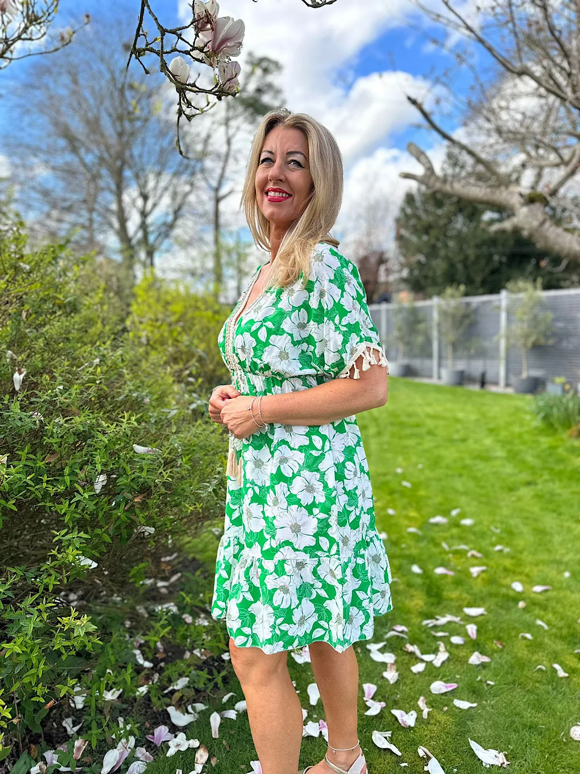 Green Floral Tassel Dress Polly