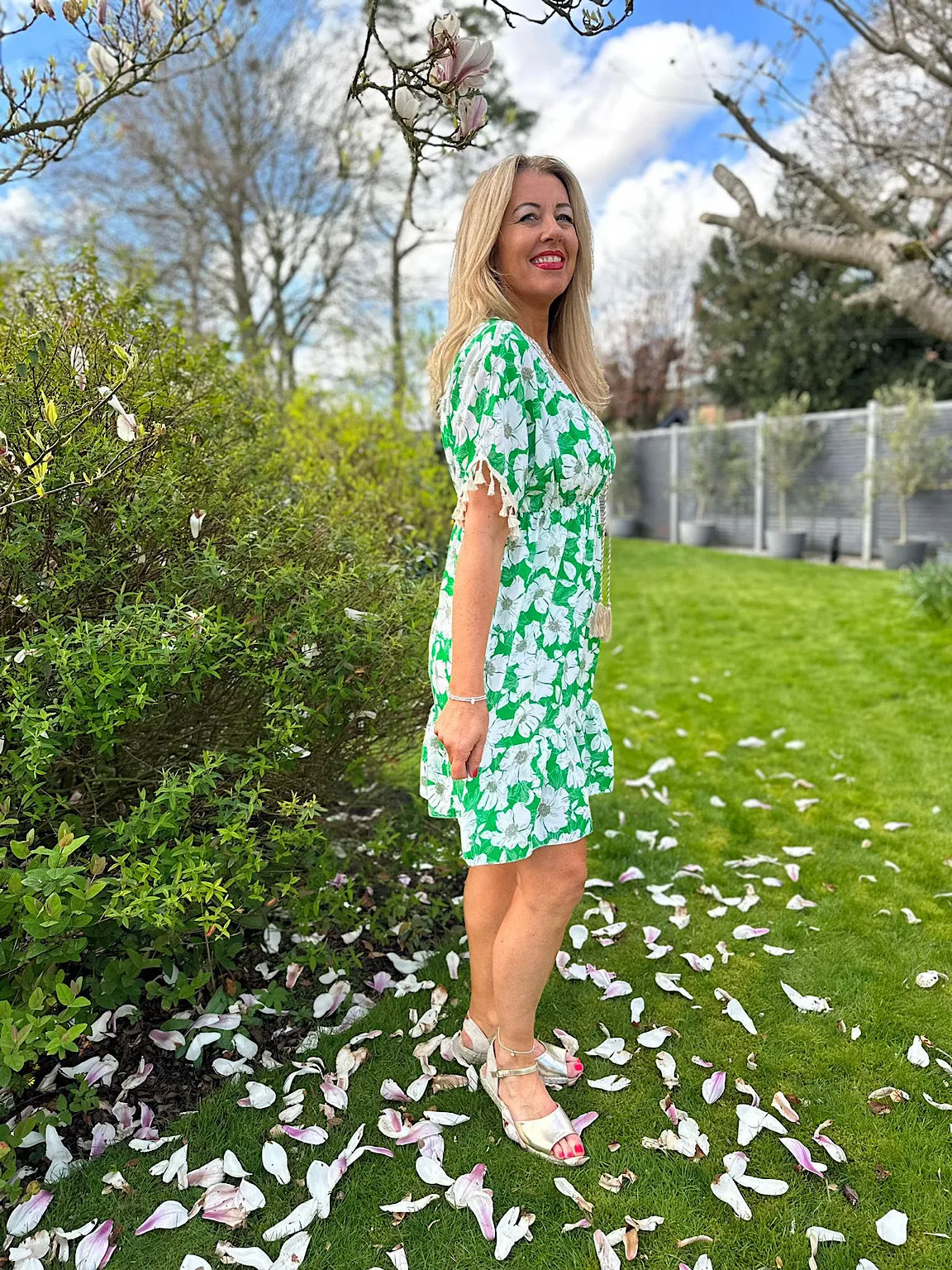 Green Floral Tassel Dress Polly