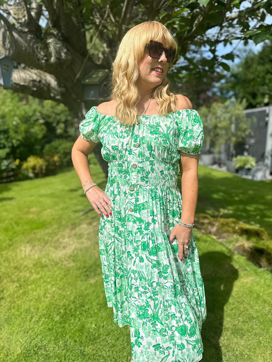 Green Gold Leaf Spring Floral Dress Darla