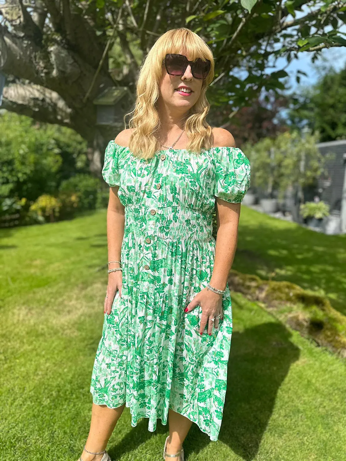 Green Gold Leaf Spring Floral Dress Darla