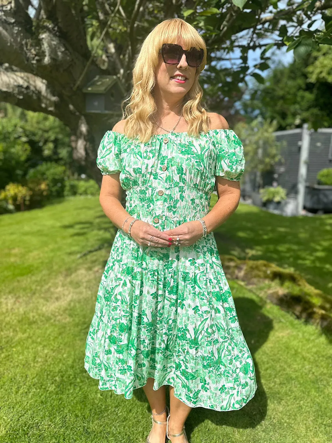 Green Gold Leaf Spring Floral Dress Darla