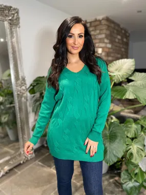 Green V Neck Cable Knit Billie