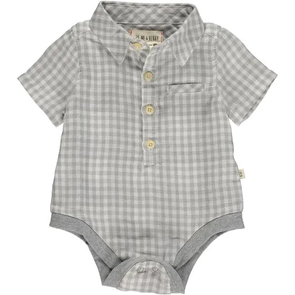 Grey Plaid S/S Collared Onesie