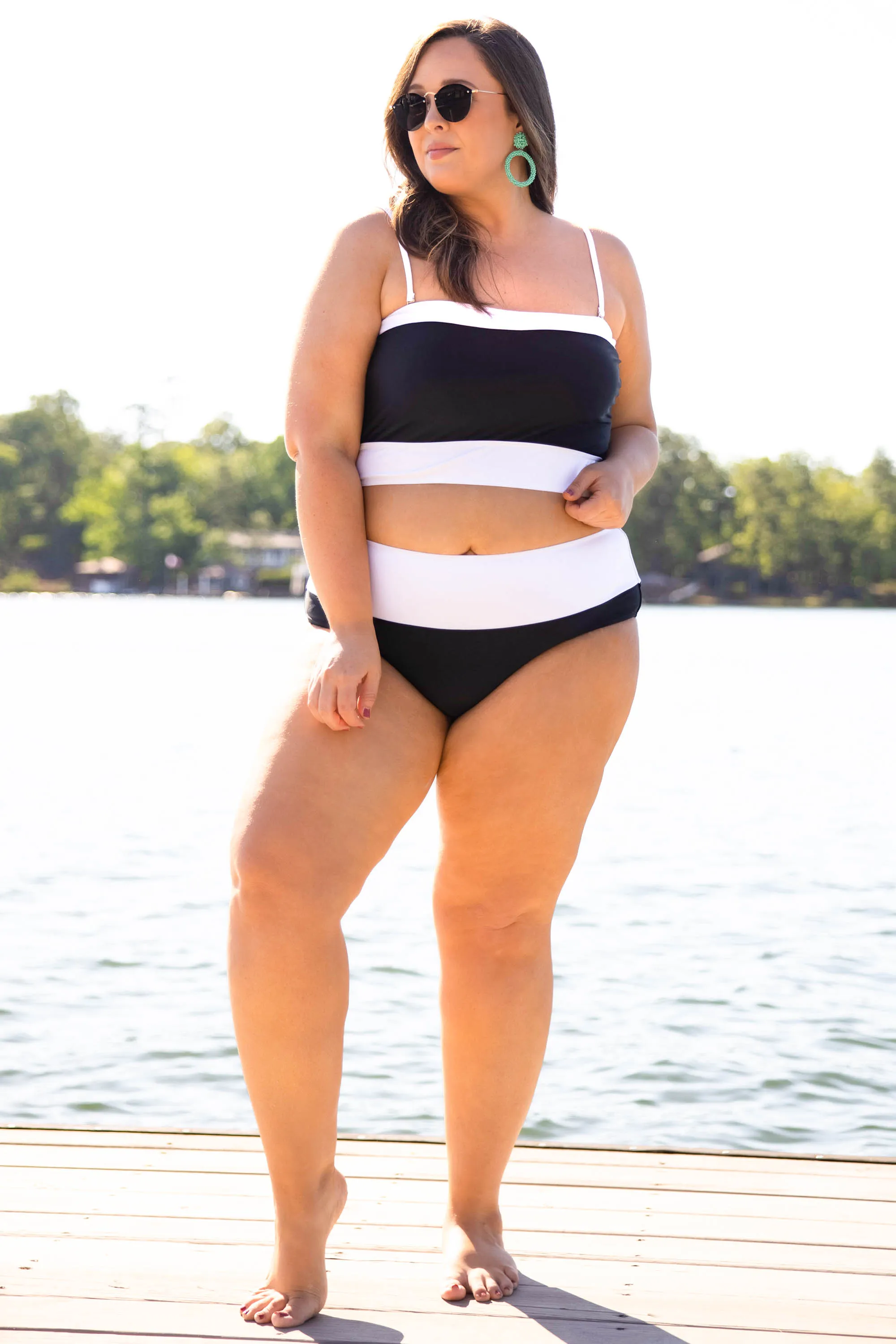 Hidden Islands Swim Bottoms, Black-White