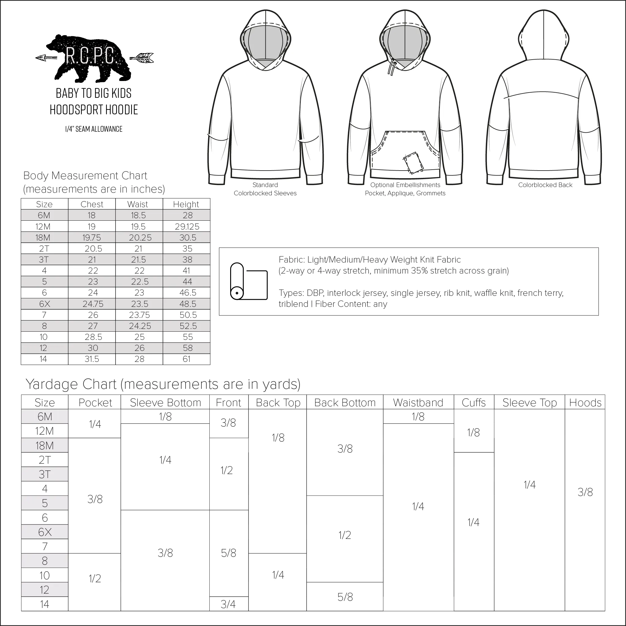 Hoodsport Hoodie | Baby to Big Kid Sizes 6M - 14 | Beginner Level Sewing Pattern