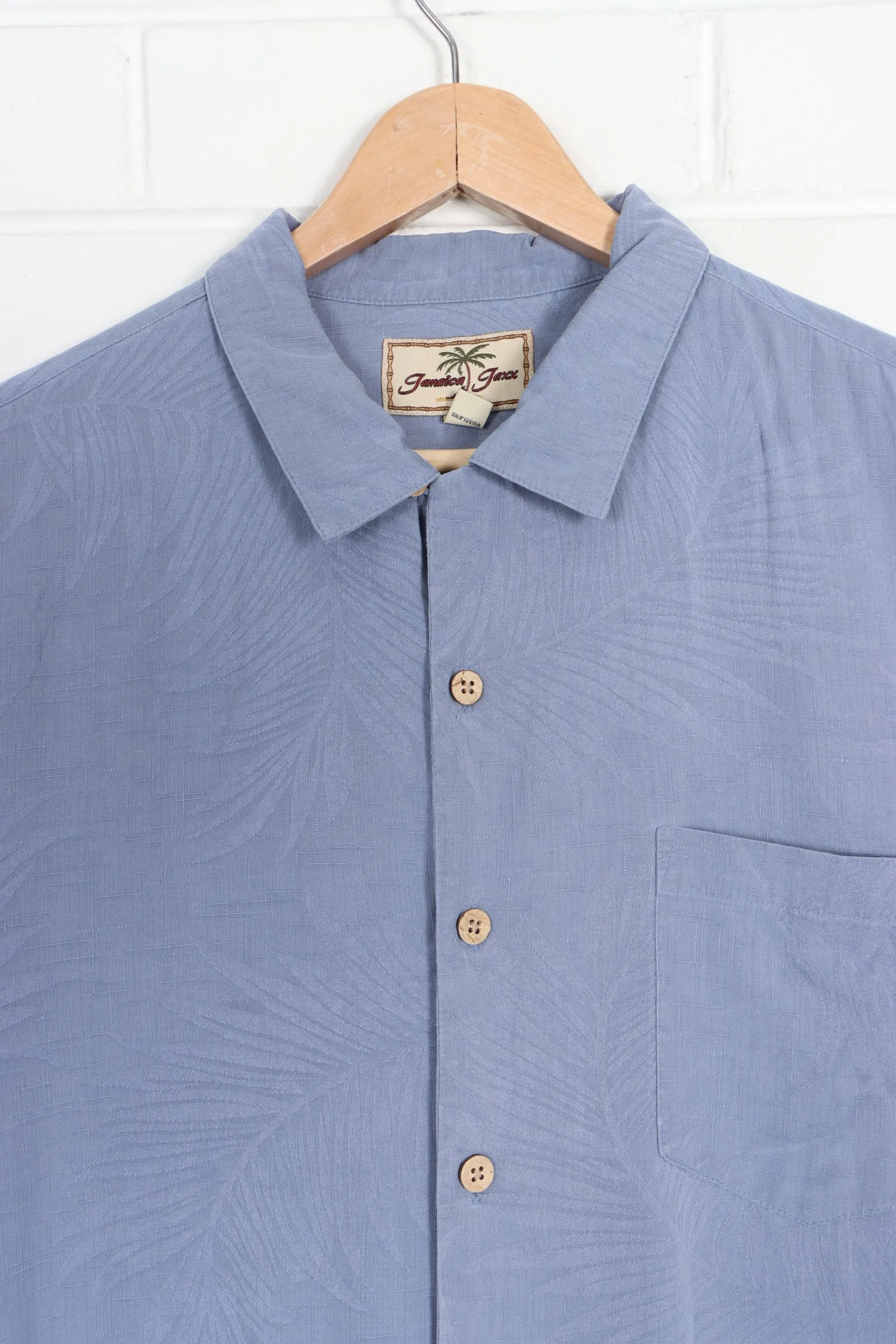 JAMAICA JAXX Powder Blue Silk Hawaiian Shirt (L)