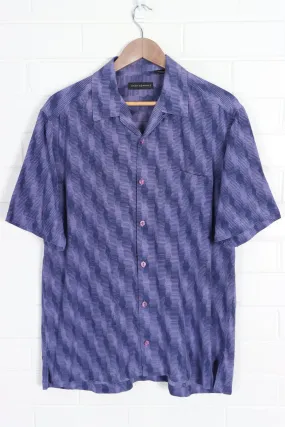 JHANE BARNES Purple Navy Geometric Print Short Sleeve Silk Shirt (L)