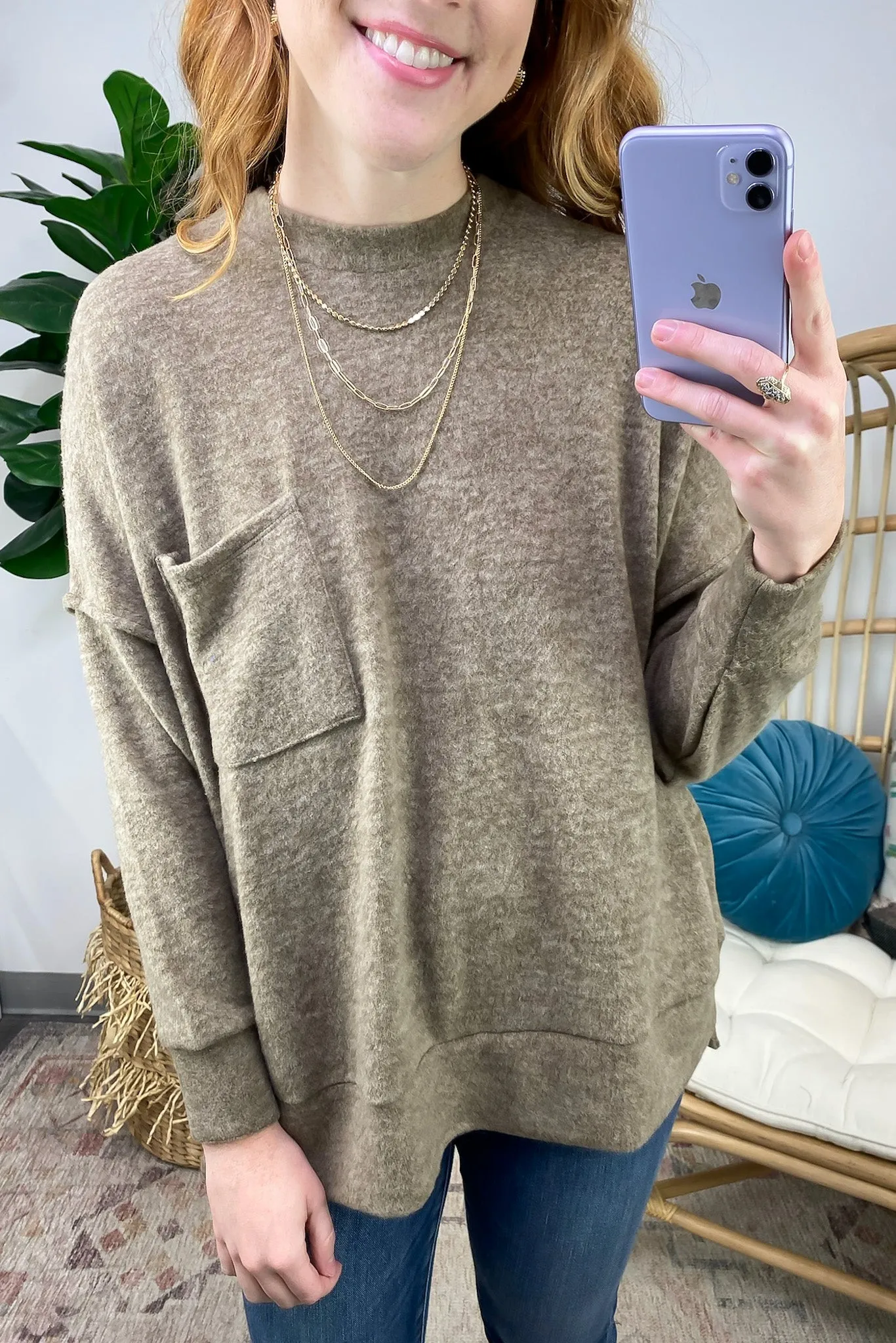 Kierah Brushed Melange Knit Pocket Sweater - FINAL SALE