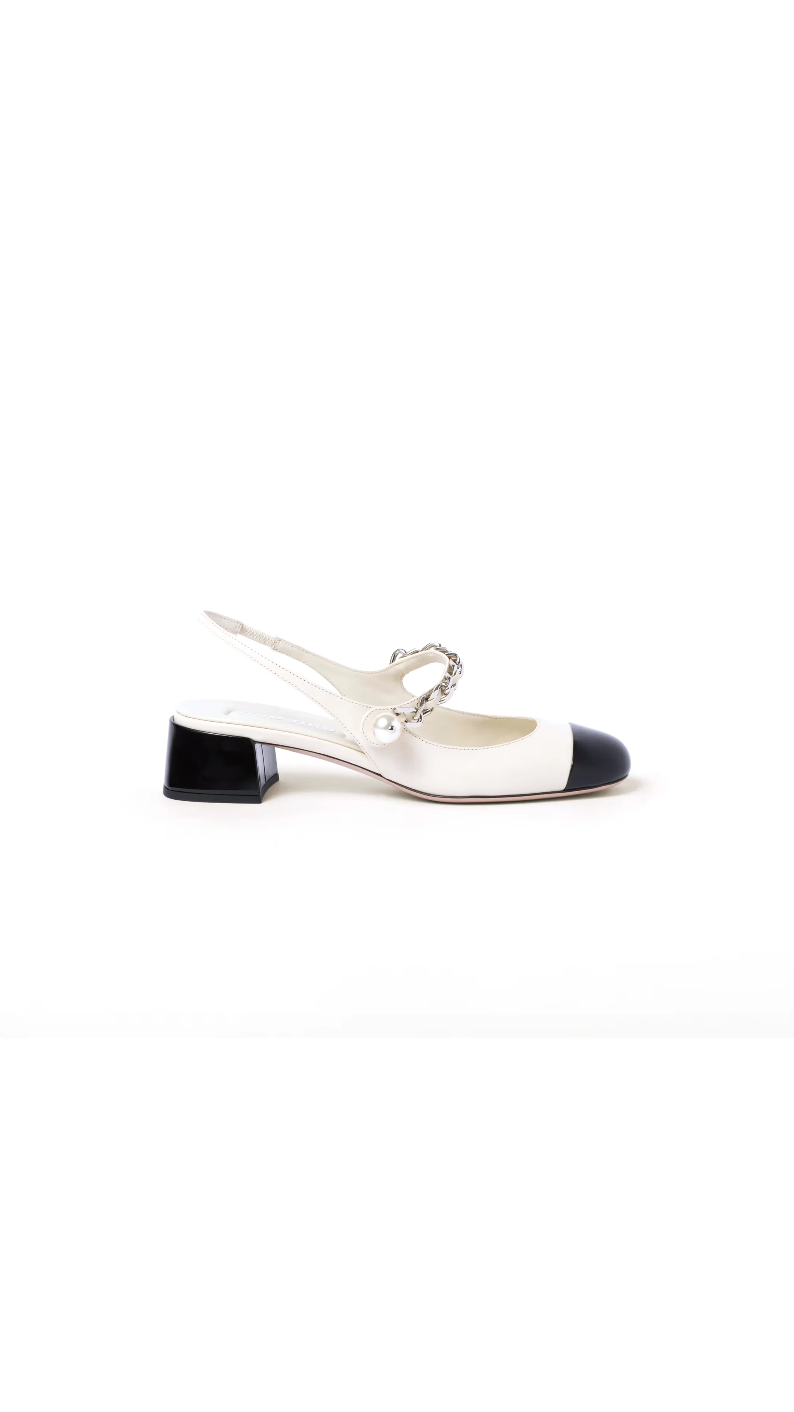 Leather And Patent Leather Slingback Pumps - Ivory