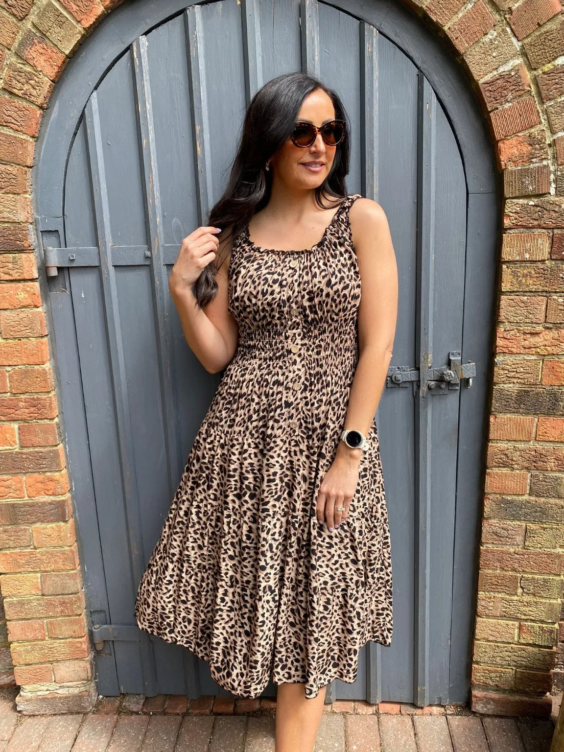 Leopard Button Midi Dress Toni