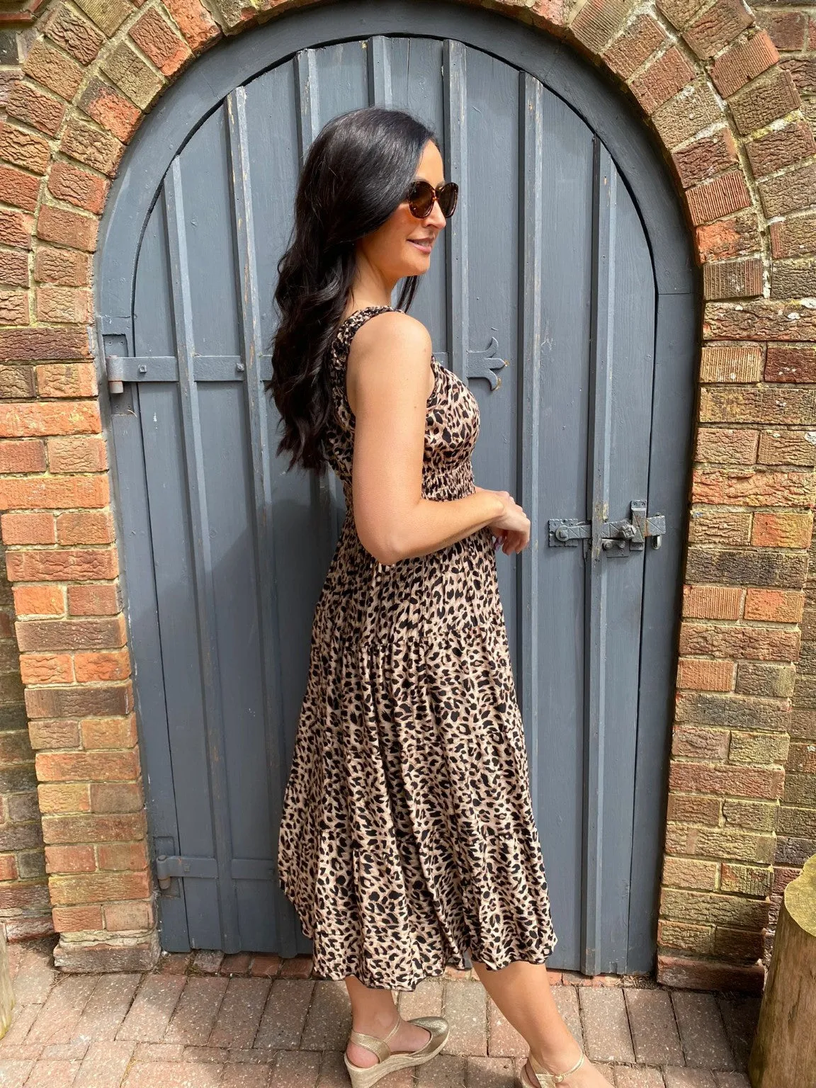 Leopard Button Midi Dress Toni