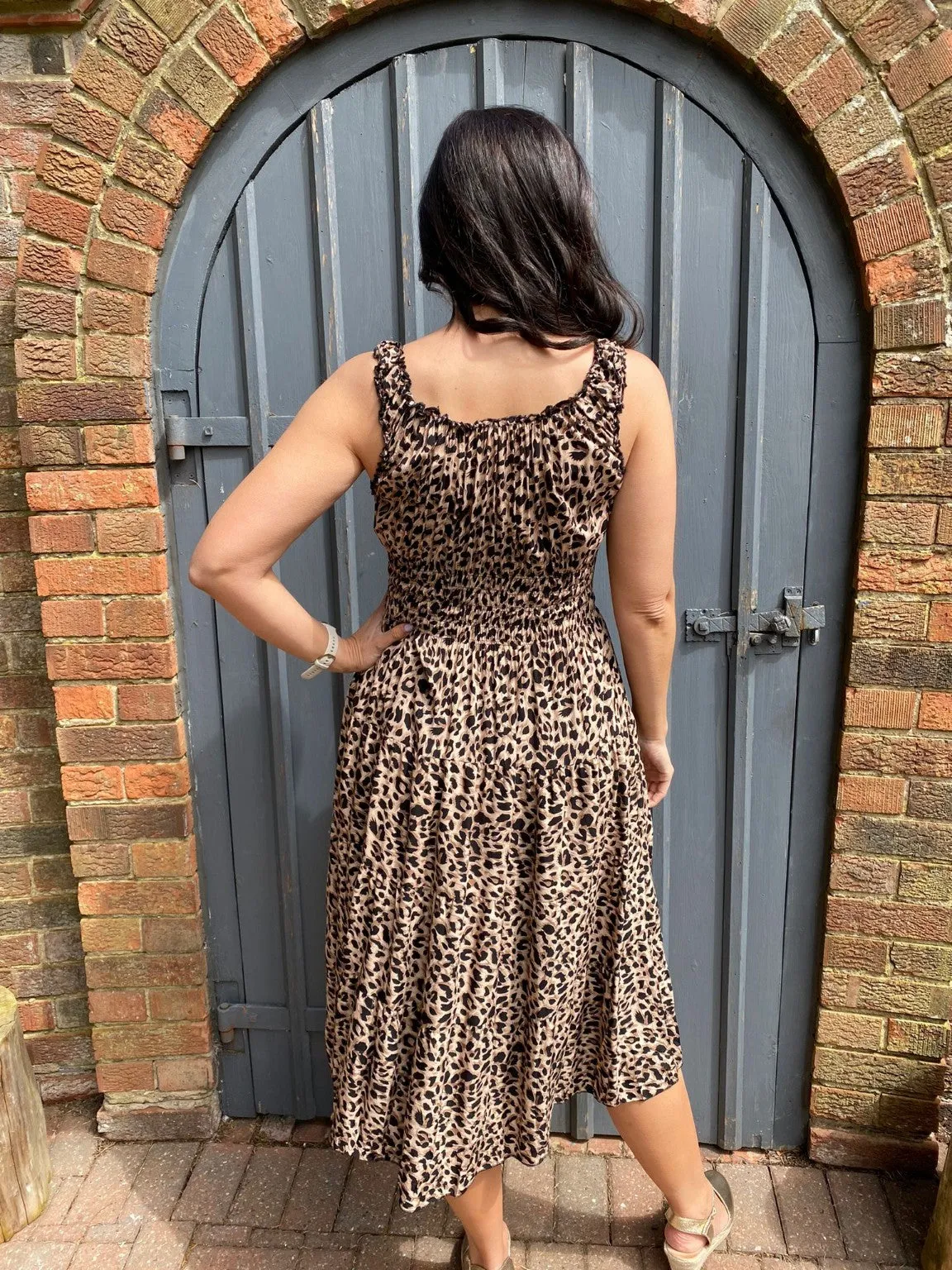 Leopard Button Midi Dress Toni