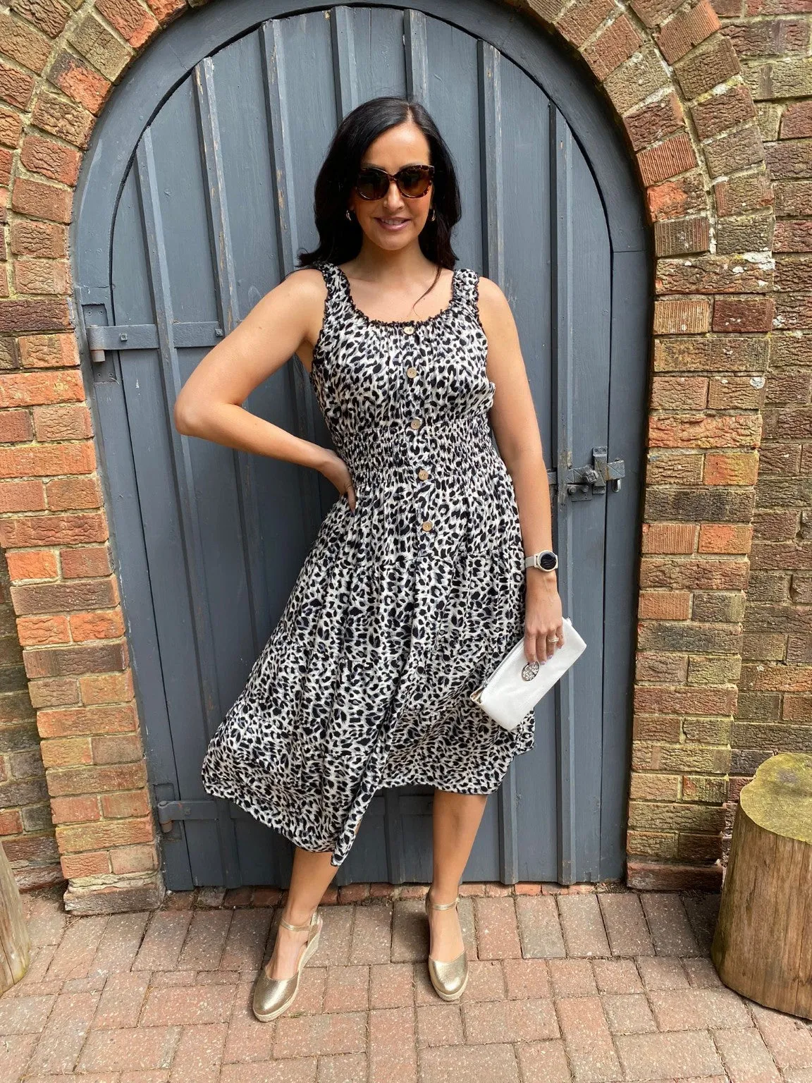 Leopard Button Midi Dress Toni