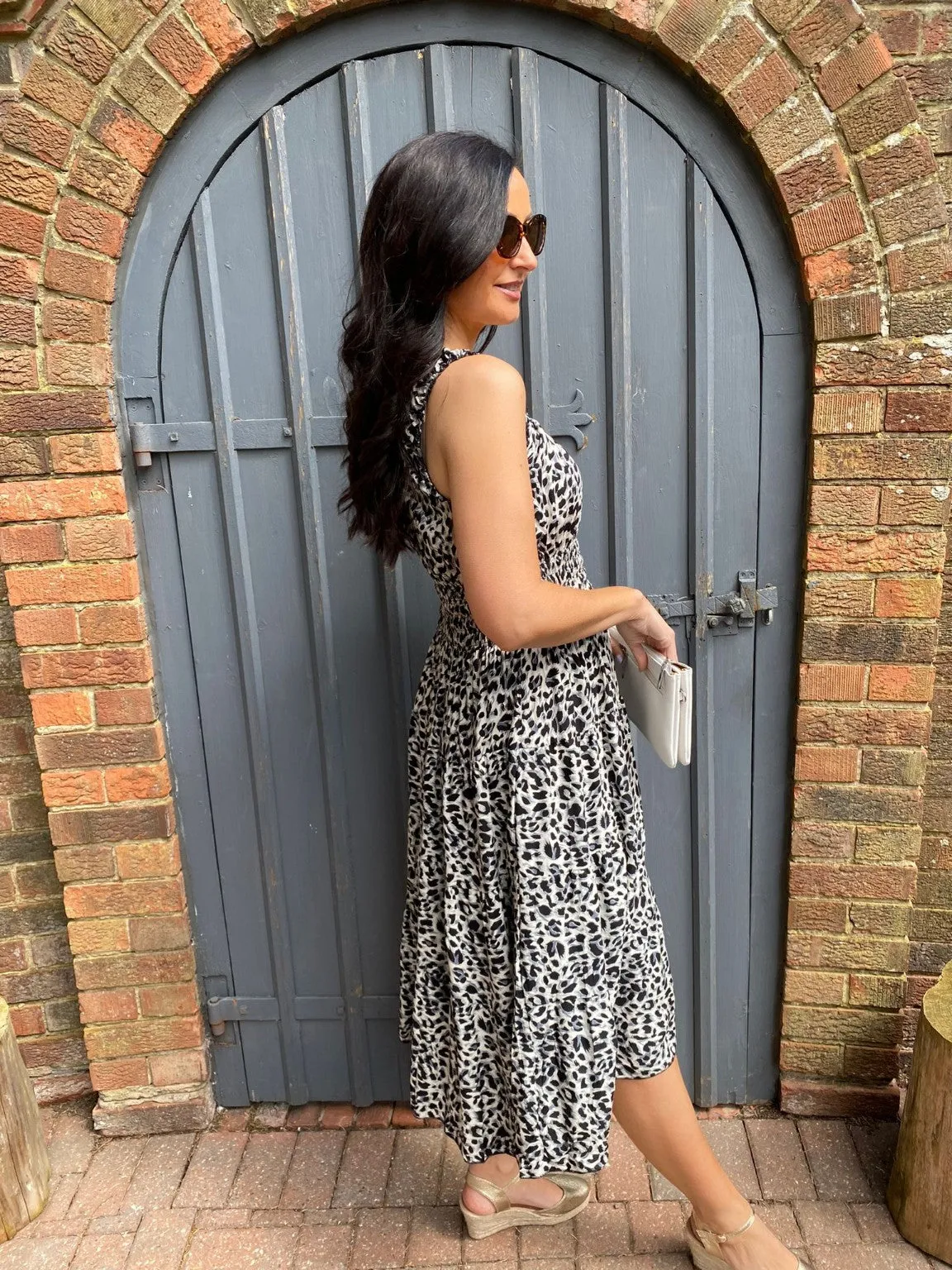 Leopard Button Midi Dress Toni