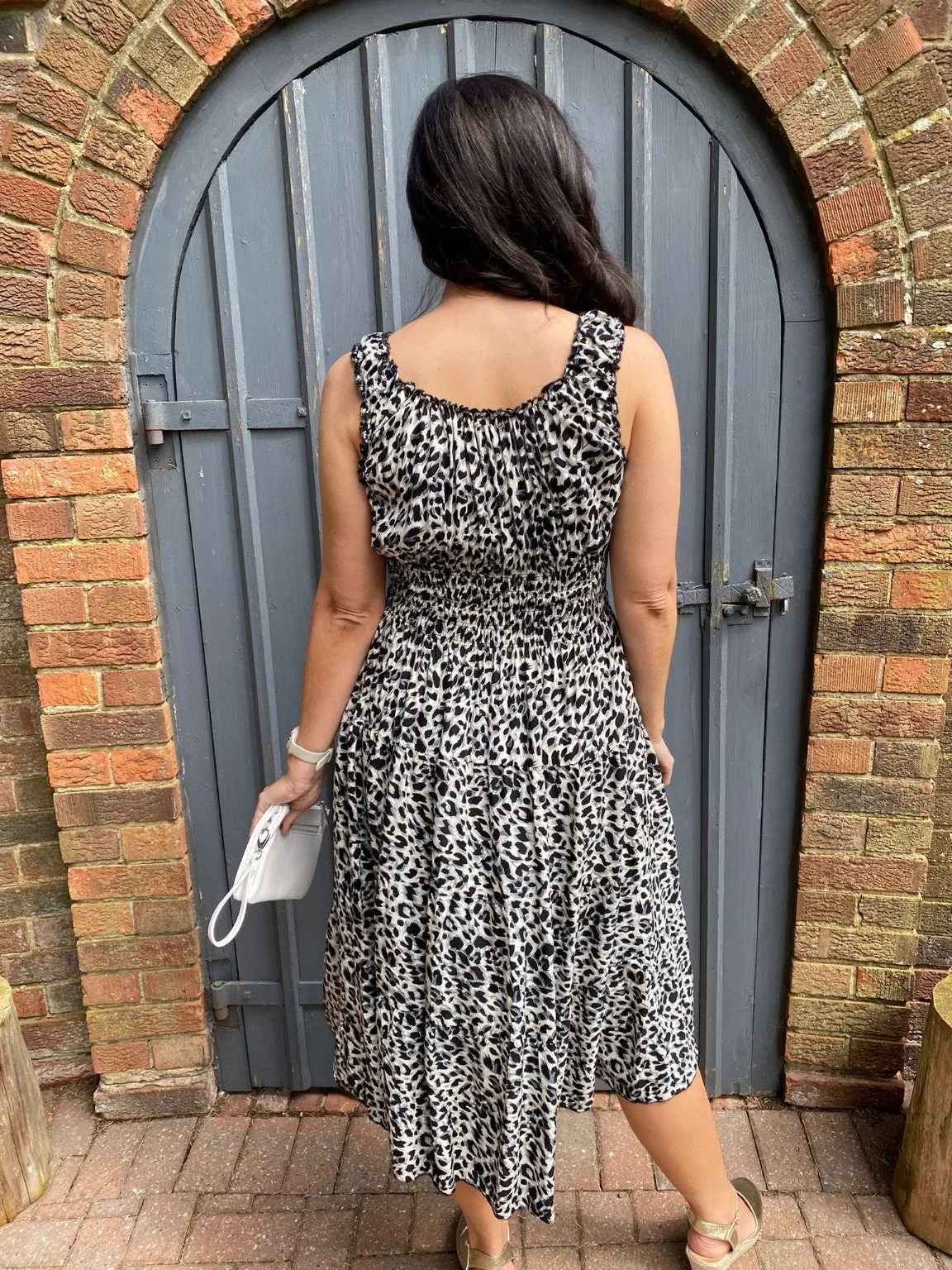 Leopard Button Midi Dress Toni