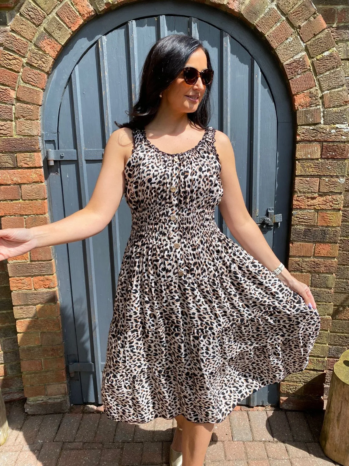 Leopard Button Midi Dress Toni