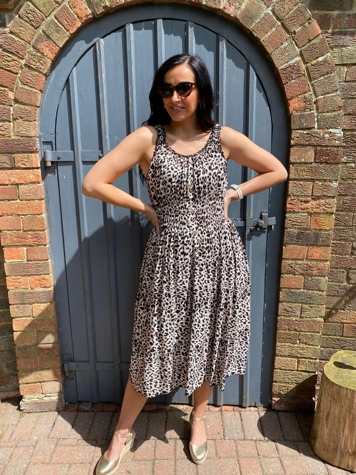 Leopard Button Midi Dress Toni