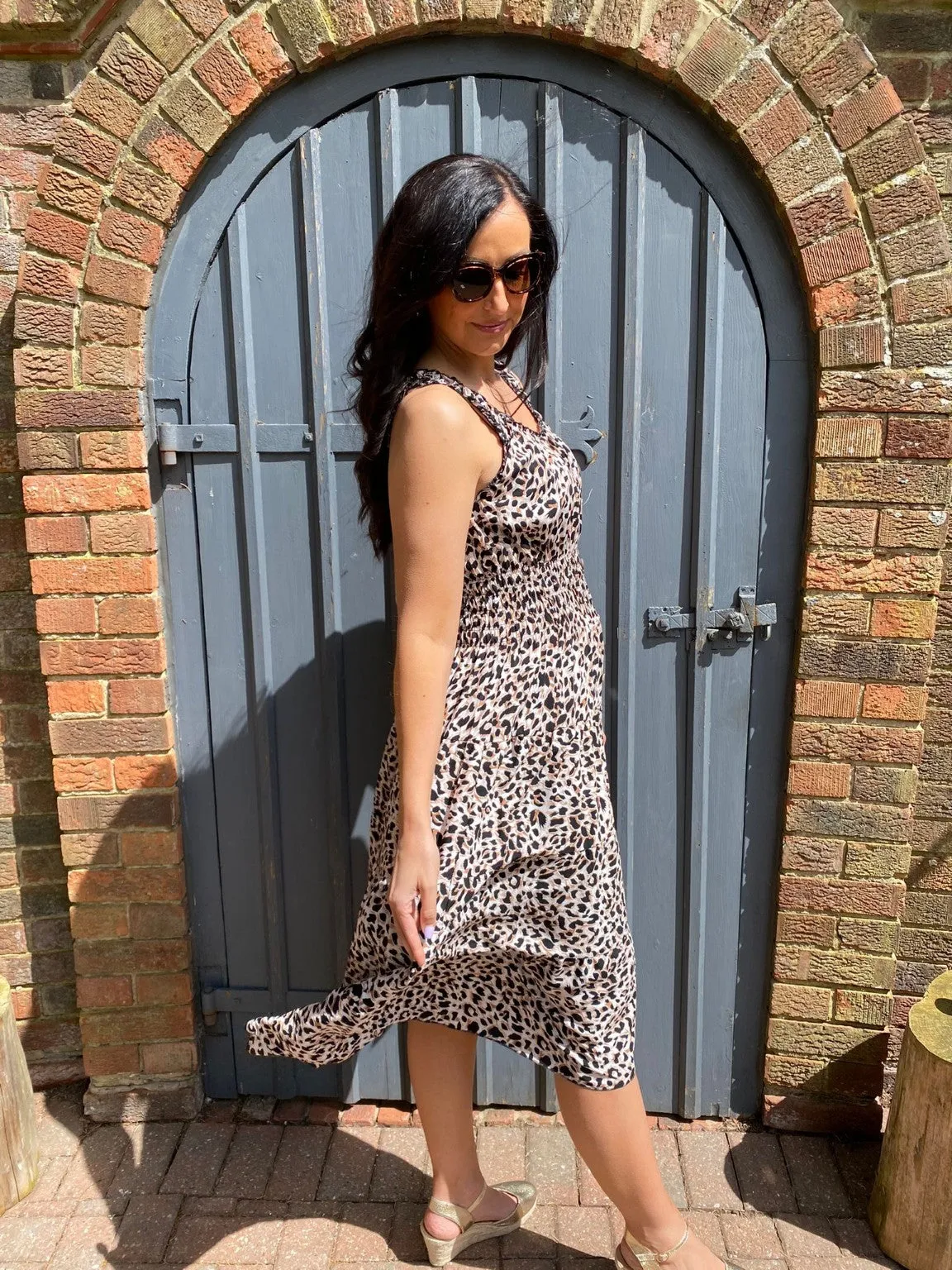 Leopard Button Midi Dress Toni