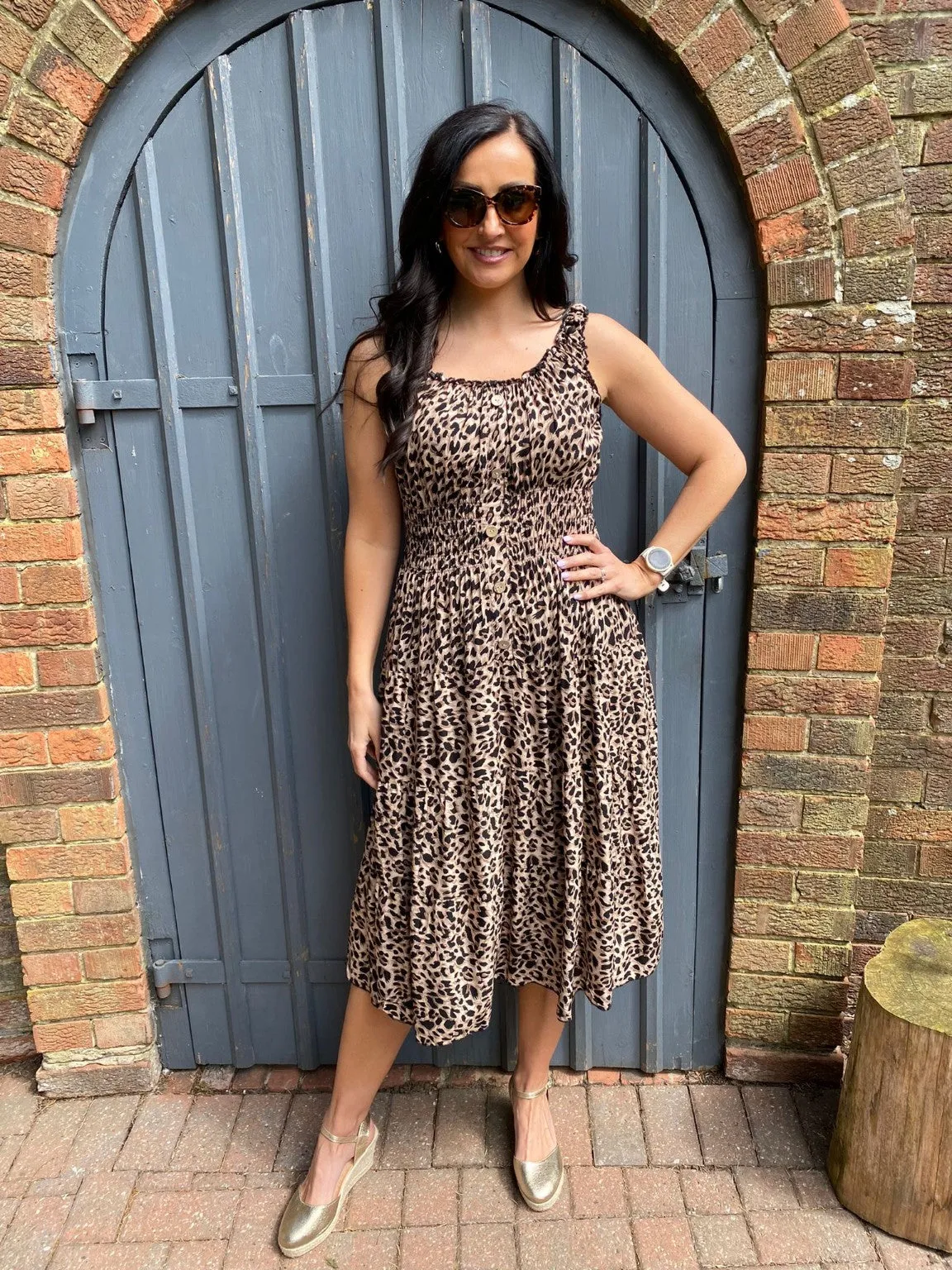 Leopard Button Midi Dress Toni