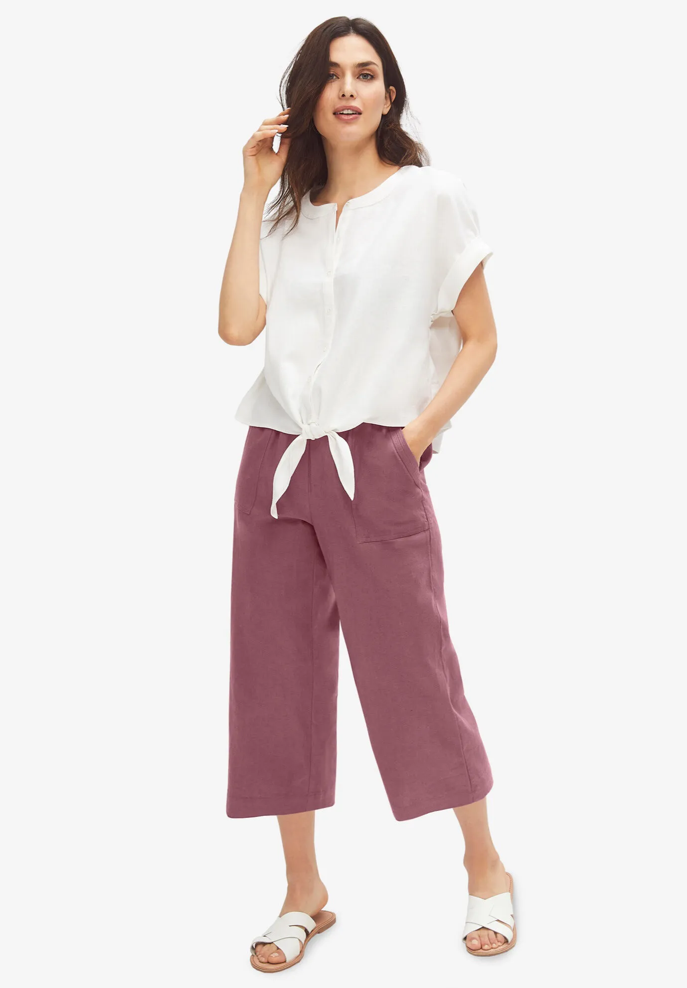 Linen-Blend Drawstring Capris