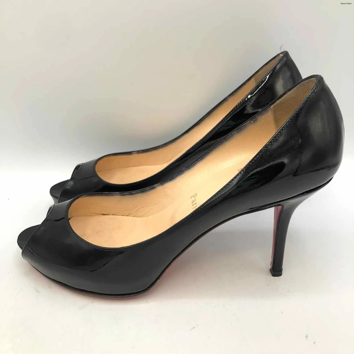 LOUBOUTIN Black Patent Leather Peep Toe 3.5 Heel Shoe Size 40 US: 9-1/2 Shoes