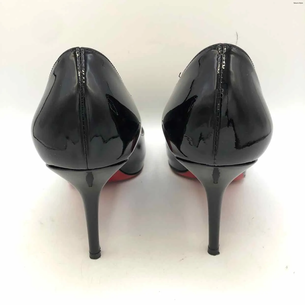 LOUBOUTIN Black Patent Leather Peep Toe 3.5 Heel Shoe Size 40 US: 9-1/2 Shoes