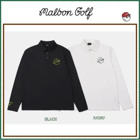 Malbon Golf  |Street Style Long Sleeves Plain Logo Polos