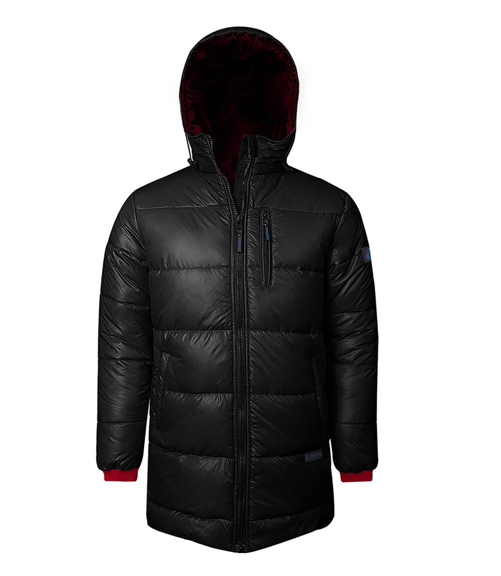 Men's 3/4 Length Black Hooded Parka Jacket - Puffer Style