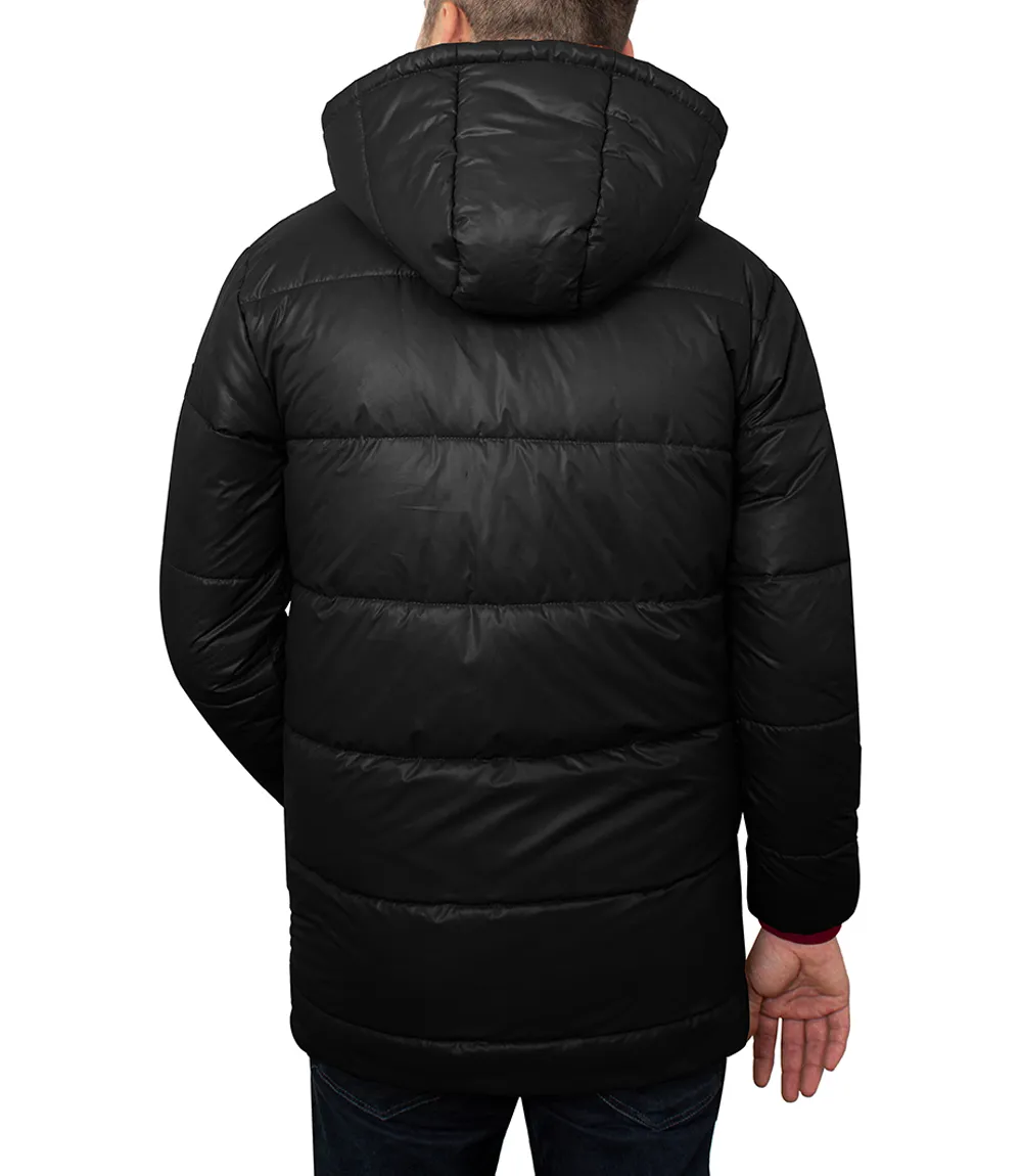 Men's 3/4 Length Black Hooded Parka Jacket - Puffer Style