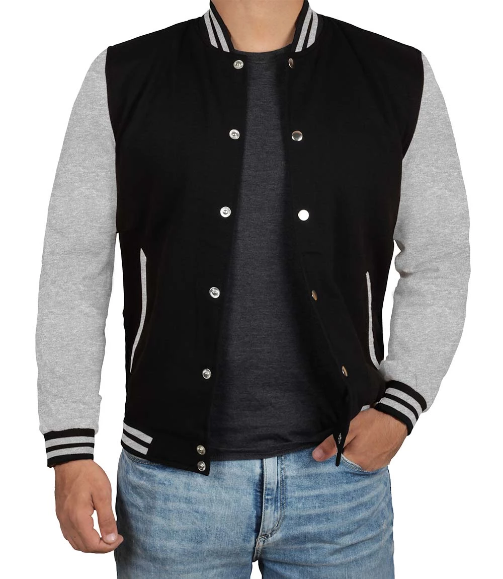 Men's Black and Grey Varsity Jacket