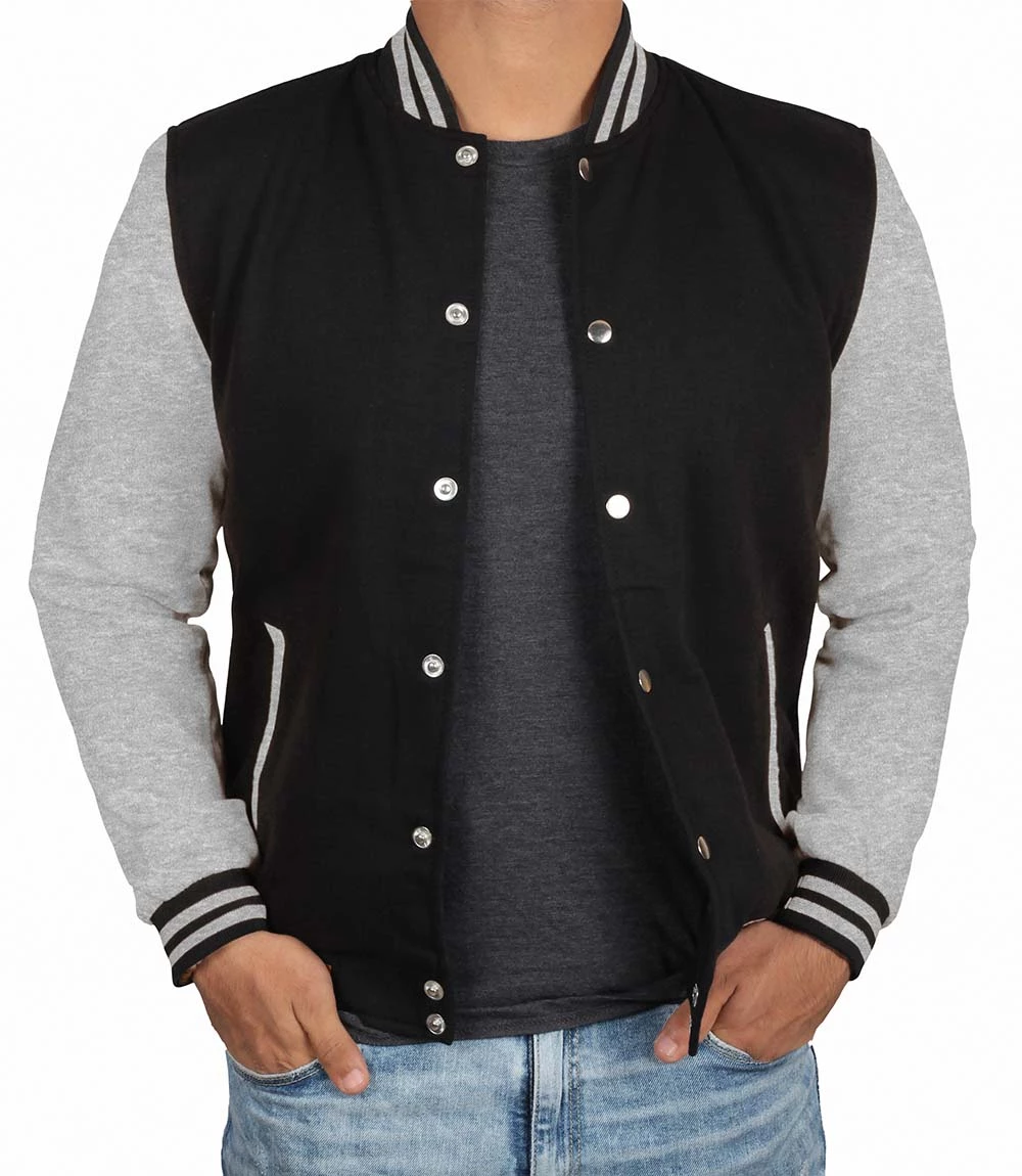 Men's Black and Grey Varsity Jacket