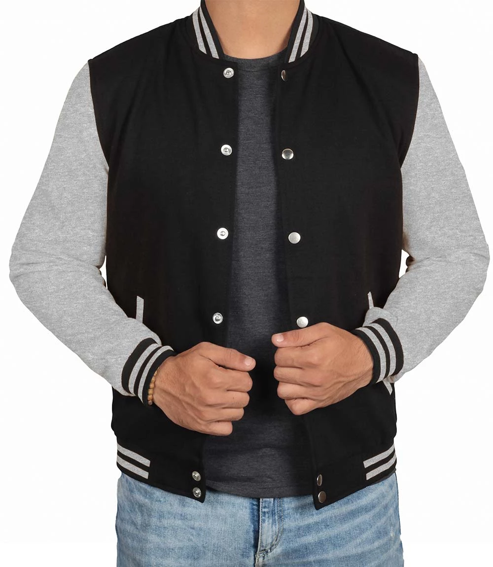 Men's Black and Grey Varsity Jacket