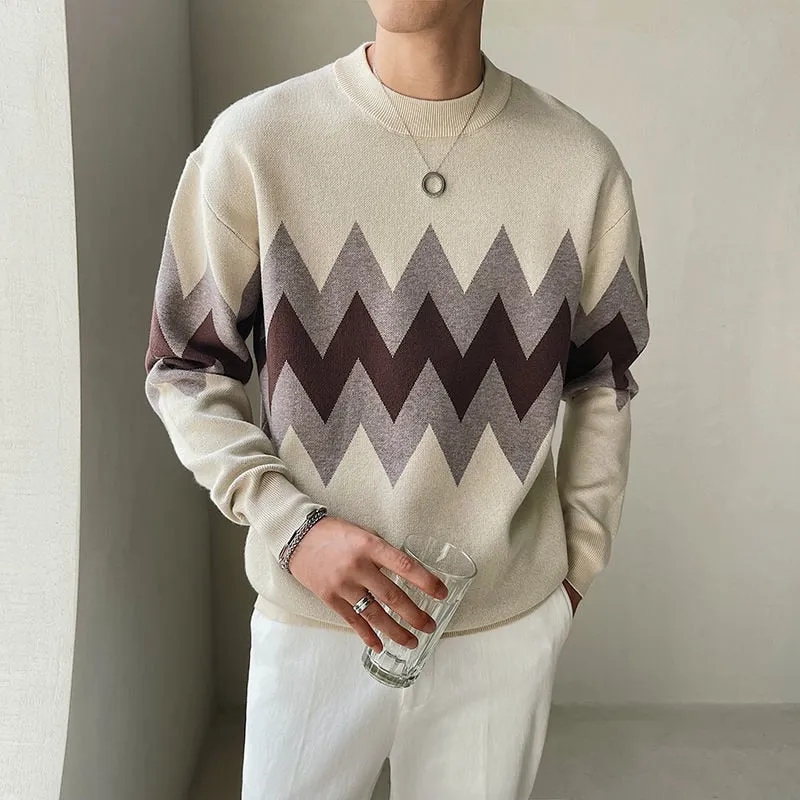 Men's England Style Geometric Pattern Long Sleeve O-neck Pullover Sweater