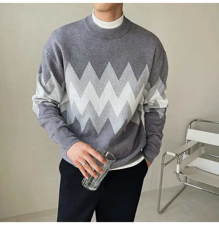 Men's England Style Geometric Pattern Long Sleeve O-neck Pullover Sweater